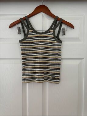 Vintage Y2K Unionbay Ribbed Striped Tank Top | Olive Green Soft Grunge